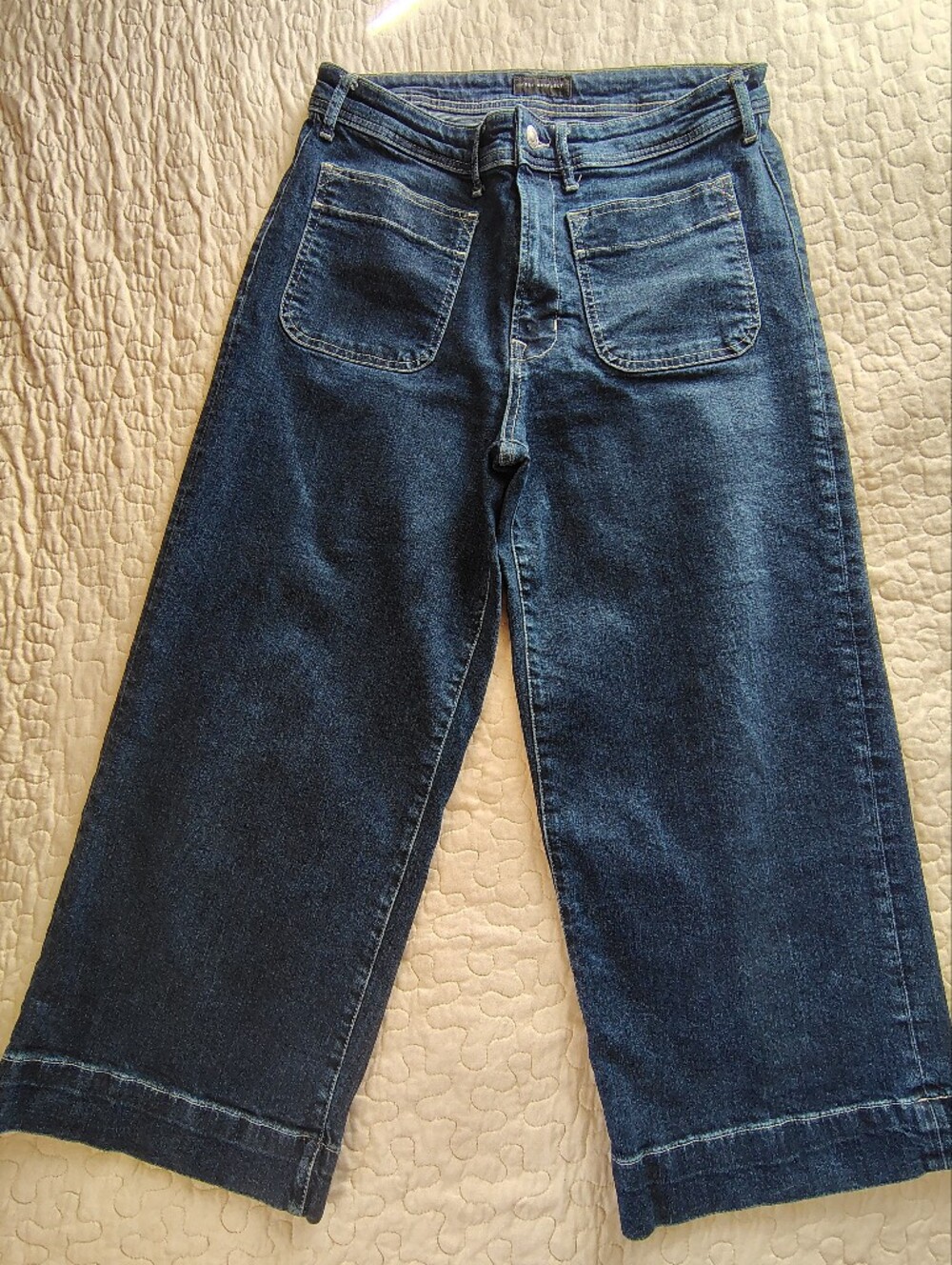 Free Assembly High Rise Cropped Wide Leg Jeans Dark Wash Size 14 Short